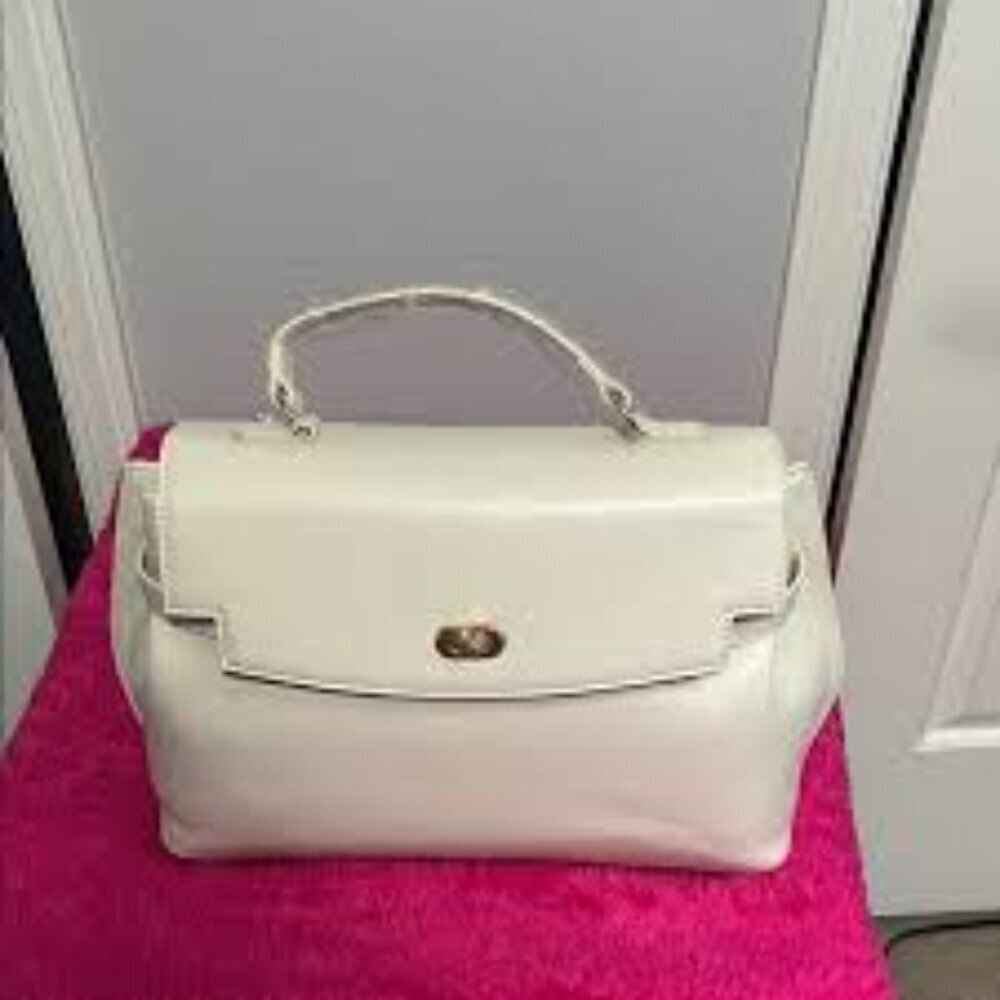 NWT- CAVALLI TATIANA LARGE CREAM POLISHED STRUCTURED BAG WITH TOP HANDLE - Picture 4 of 6